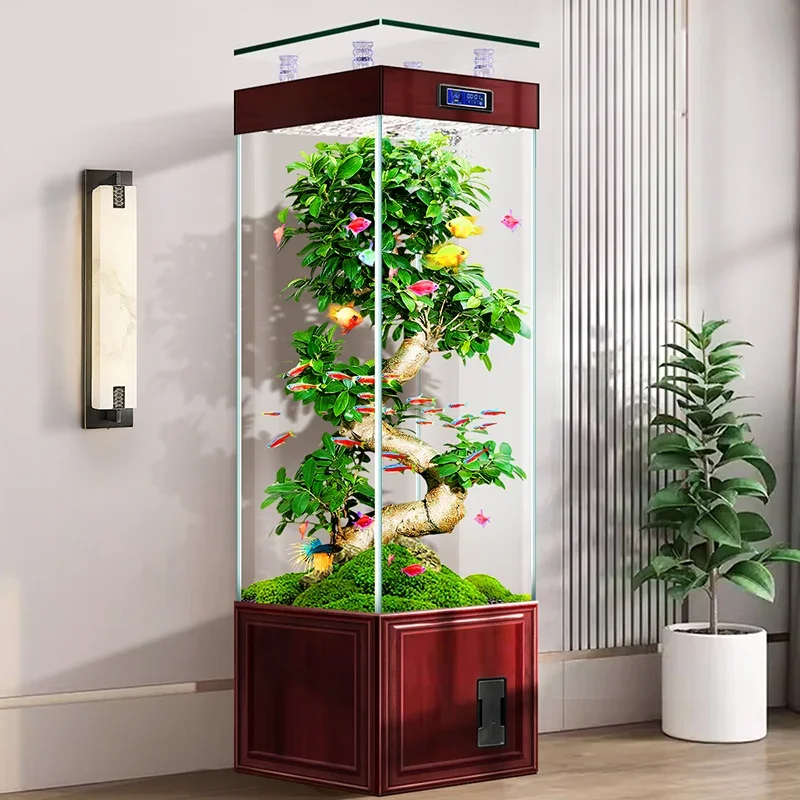 New Chinese fish tank small gold crystal ultra-white glass fighting fish special ecological three-dimensional square tank