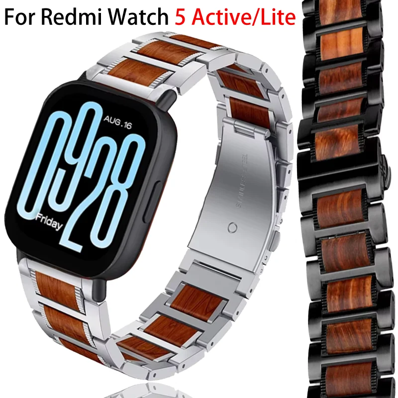 

22mm Rosewood+Metal Strap For Redmi Watch 5 Active Stainless Steel Durable Bracelet Xiaomi Redmi Watch 5 Lite Correa Accessories
