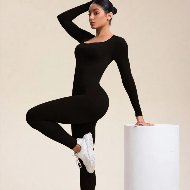 

Women Workout Jumpsuits Long Sleeve Sexy Backless Bodycon Rompers Scrunch Butt V Back One-Piece Playsuit Yoga Bodysuit