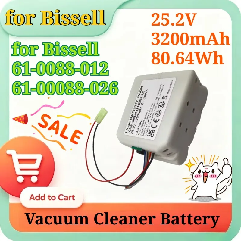 25.2V 3200mAh Li-ion Replacement Battery for Bissell 61-0088-012 61-00088-026 Vacuum Cleaner Rechargeable Battery Pack Cleaning