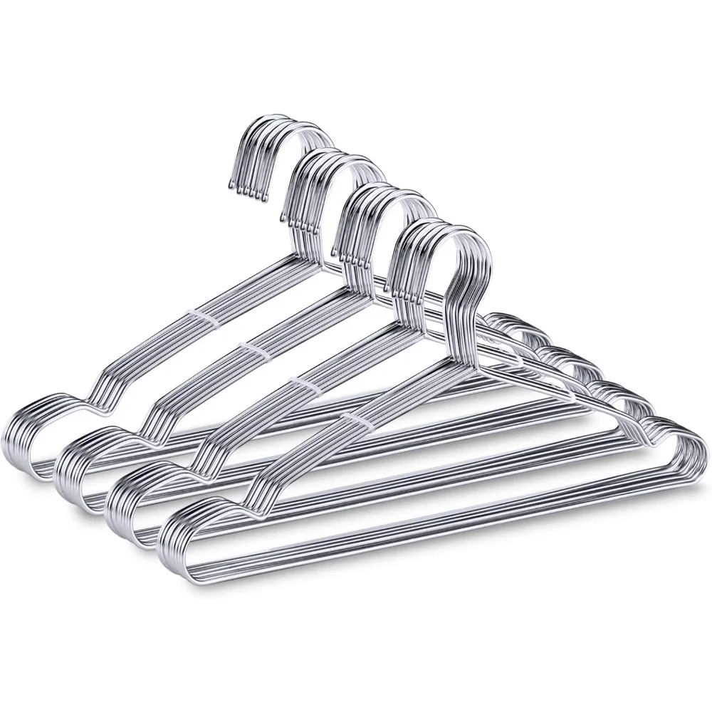 

40-Pack Heavy-Duty Stainless Steel Hangers, Rustproof Notched Metal Hangers with 15LB Capacity for Home, Dorm & Outdoor Use