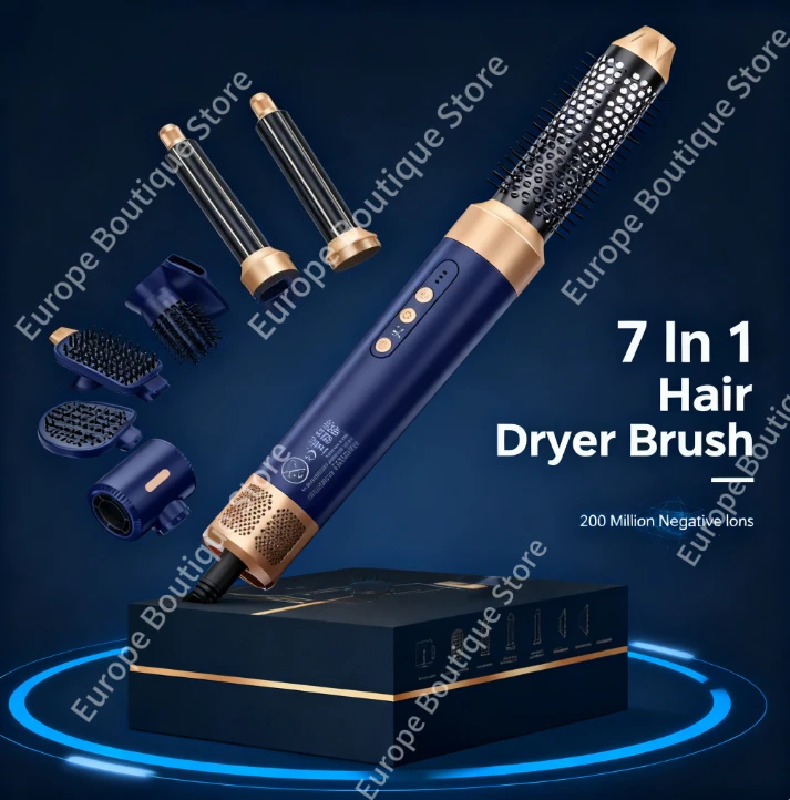 

7 In 1 Hair Dryer Brush Brushless High Speed Hair Dryer with Diffuser Ionic Blow Dryer Hot Air Styling Comb Auto Hair Curler