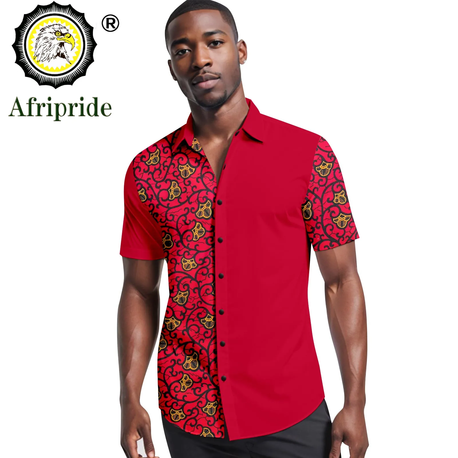 Bazin Riche African Print Shirts for Men Short Sleeve V-neck Plus Size Casual Blouse Dashiki Tops Ankara Attire A2312005