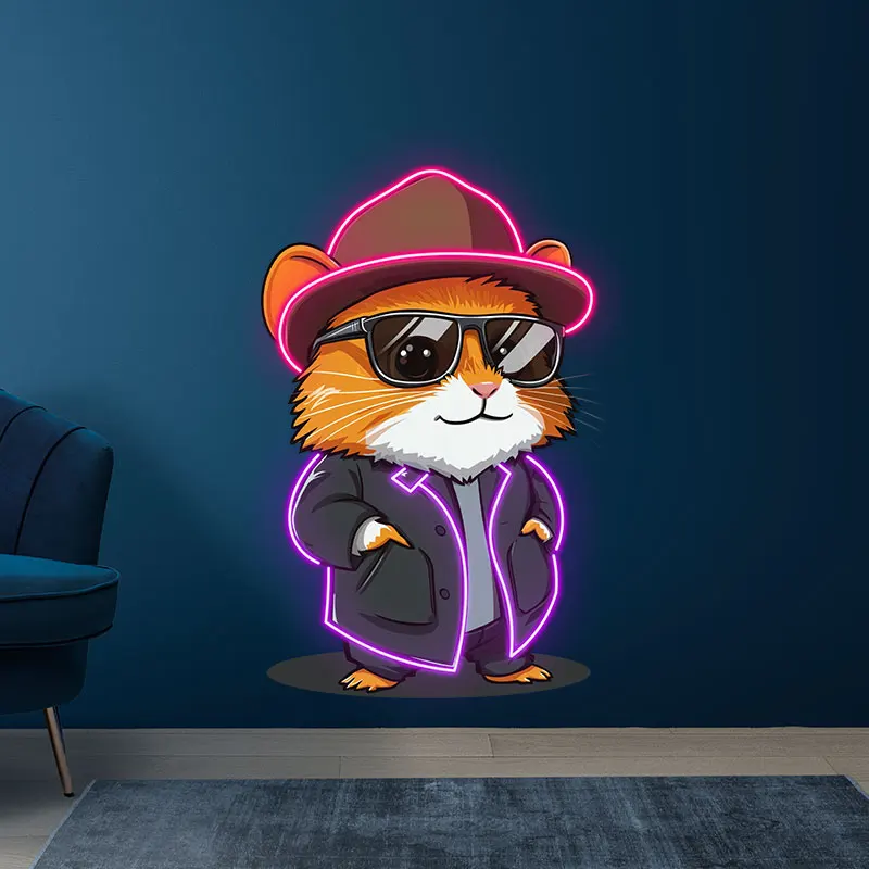 Toysign Stylish Hamster with Neon Suit - Trendy LED Poster with Sunglasses, Perfect for Kids Room or Funky Wall Decor