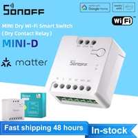 SONOFF MINI-D Wi-Fi Smart Switch Matter Compatible Dry Contact Relay AC/DC Power for Garage Doors, Boilers Works with Alexa