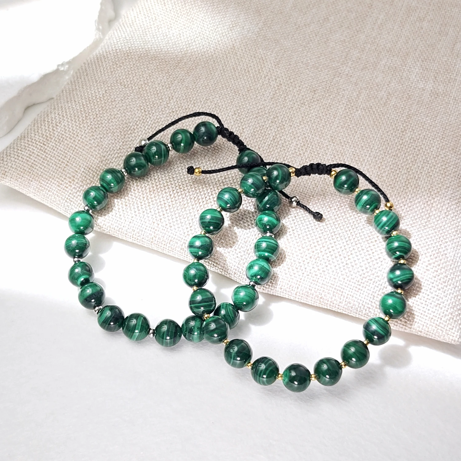 Lii Ji Natural Malachite 8mm Adjustable Bracelet 20-27cm Male Jewelry