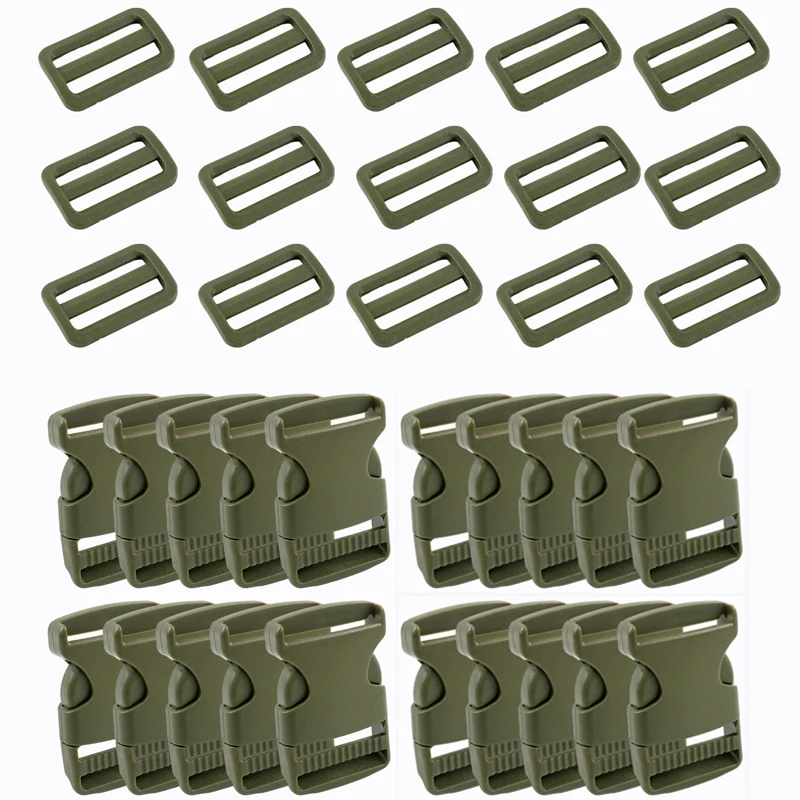 5/10Sets 25/32/38mm ArmyGreen Ring Buckle + Plastic Release Buckles Webbing BackPack Clasp Luggage Closure Snap Hook Fastener