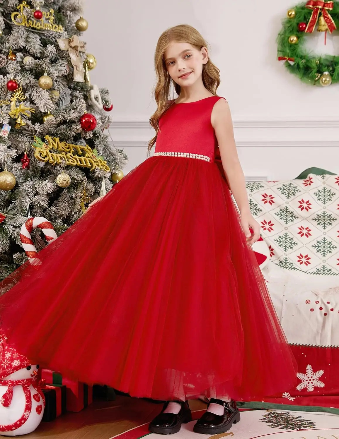 فستان زفاف الأميرة من الشيفون الساتان لفتاة الزهور، فستان كرة لؤلؤية للأطفال مع فيونكة، فساتين مختلفة لحفلات أعياد الميلاد