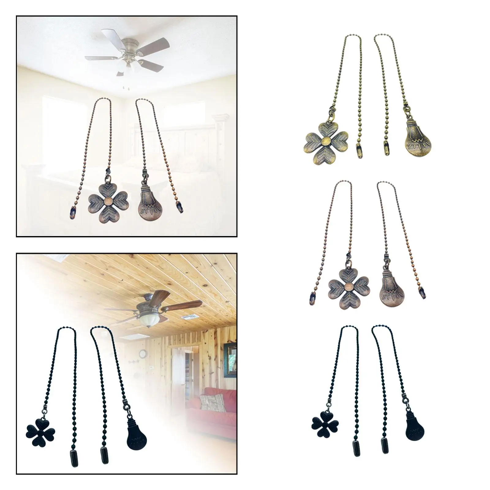2Pcs Ceiling Fan Extension Pull Chain Beaded Accessories Hanging Fan Pull Chain Extender Light Pull Chain for Fixture Bedroom