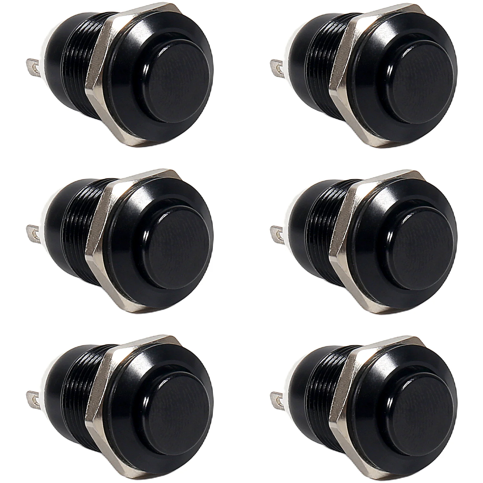 6pcs 12mm Momentary Push Button Switch High Round Head (ON)-Off Normally Open  Aluminium Alloy Shell 12V 24V 36V 110V Waterproof