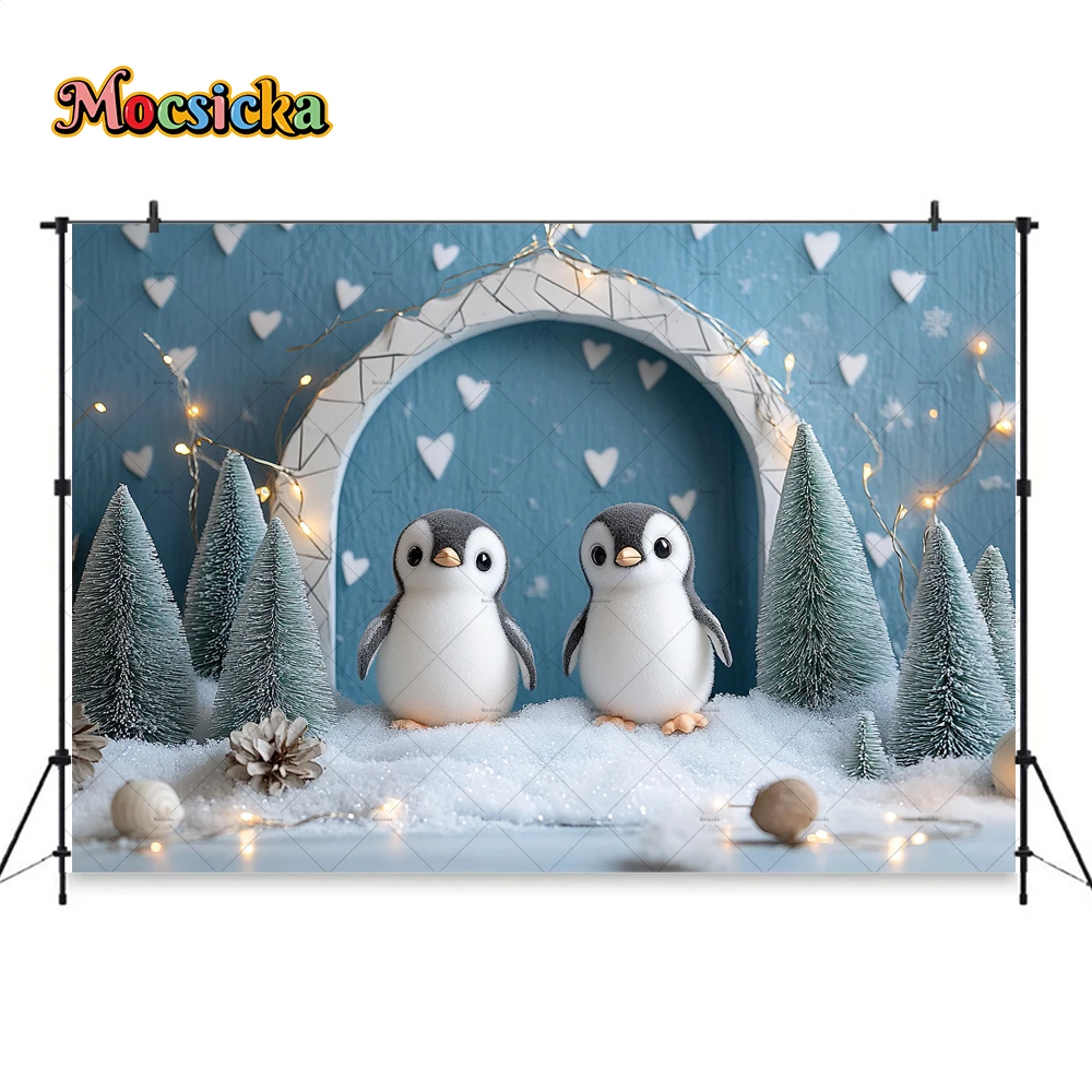 Mocsicka Winter Baby Show Background Photography Penguin Snowflake Blue Frozen Backdrop Newborn Birthday Party Photo Studio Prop