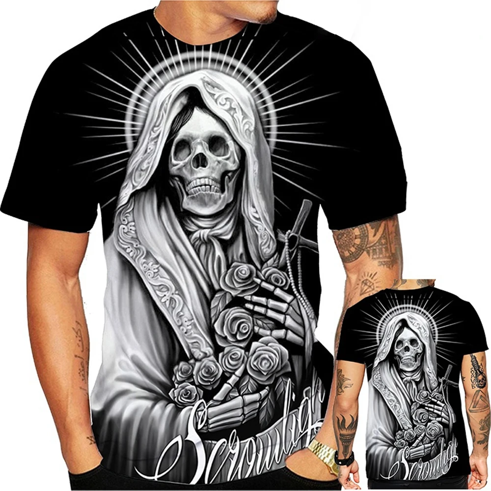 Summer fashion trend, fun and creative T-shirt, cool 3D printed skull print pattern, casual and comfortable T-shirt