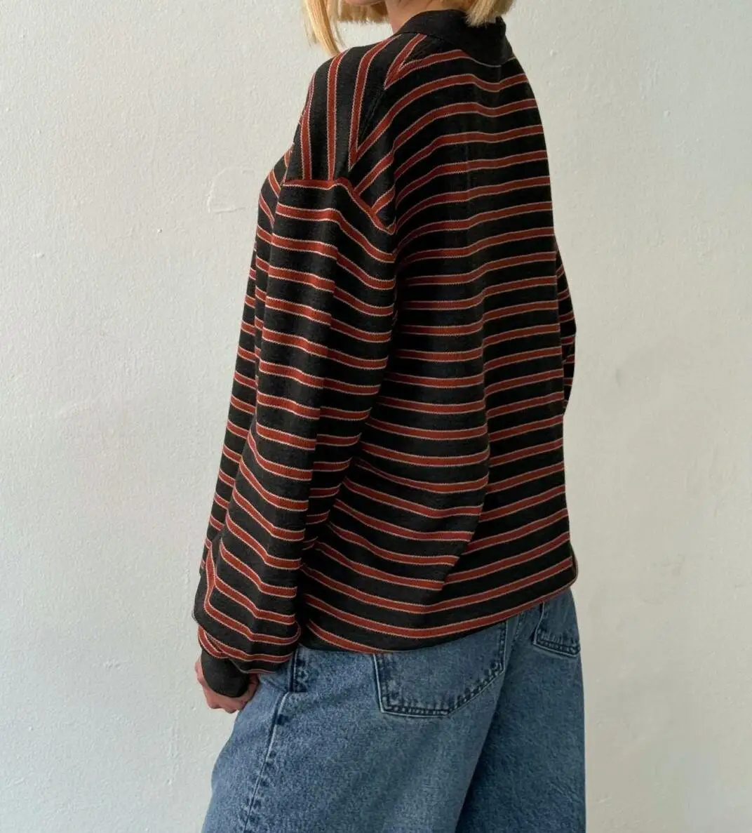 Neue Mode Frauen Gestreiften Kragen Pullover Lose Langarm Pullover Stricken Tops Casual Winter Herbst Kleidung S-XL