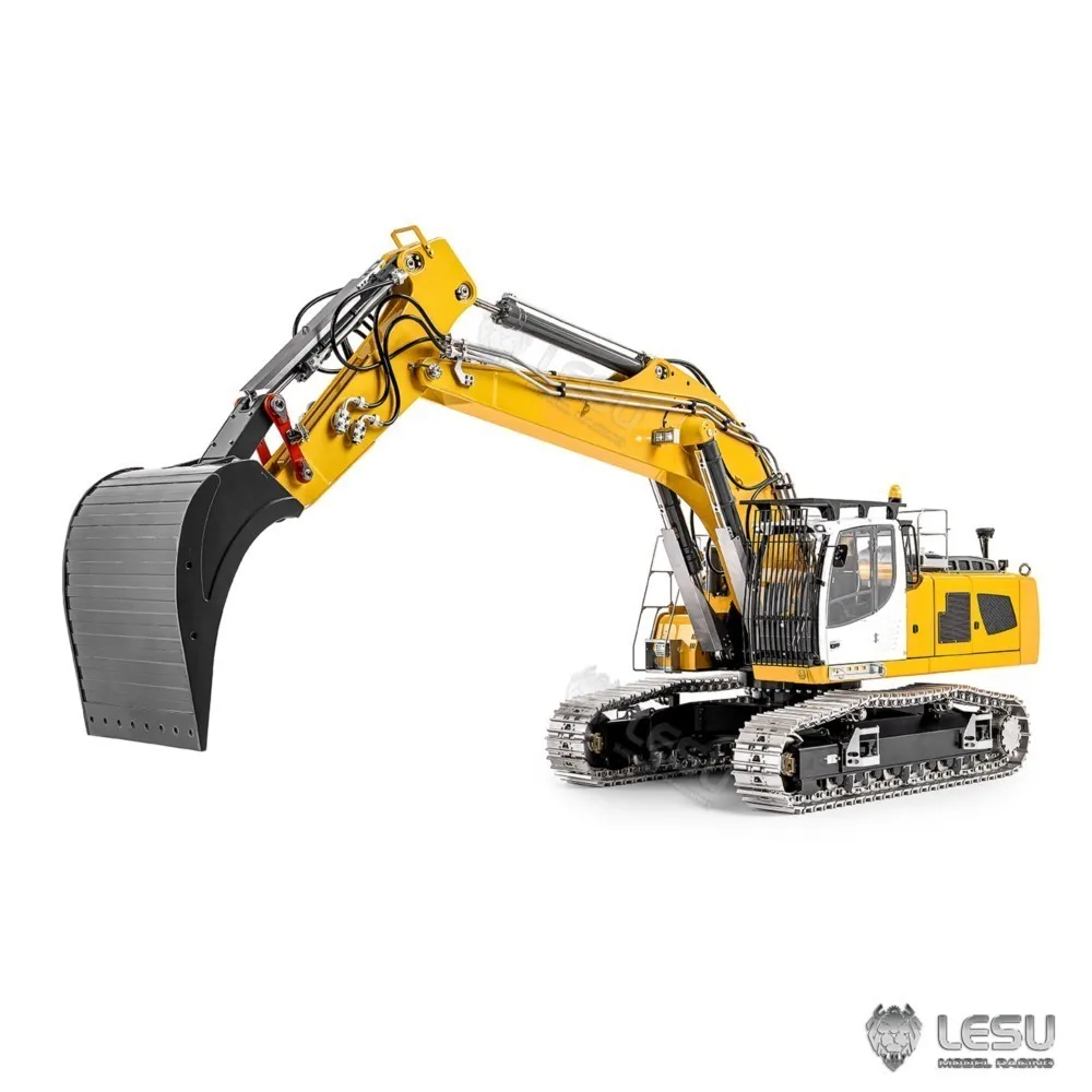 LESU Metal 1/14 Remote Control Hydraulic Excavator 2 Arms LR956 6CH Valve 4MPA Dual Pumps Light RC Digger Construction Vehicle