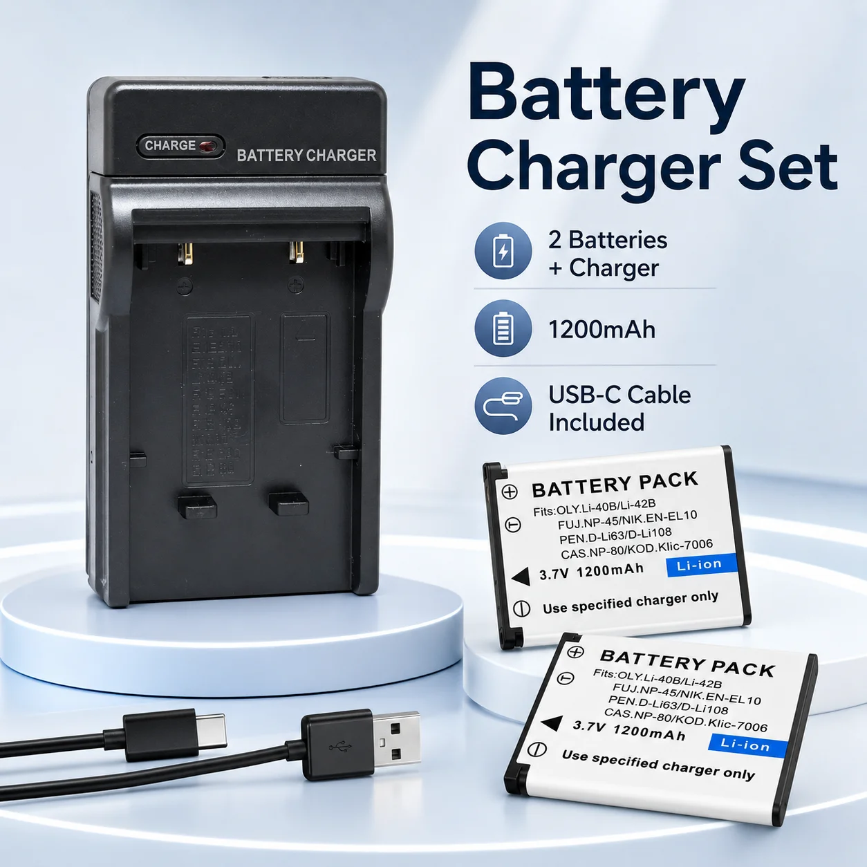 Hot Sale Universal Camera Battery Charger EN-EL10 Li-42B Li-40B FNP-45 D-Li63 KLIC-7006 Compatible with Nikon Olympus