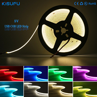 5V USB COB LED Strip 5mm 320LED/M with Adhesive Flexible Ribbon Rope Night Lamp TV Backlight LED Strip For Home Liner Lighting