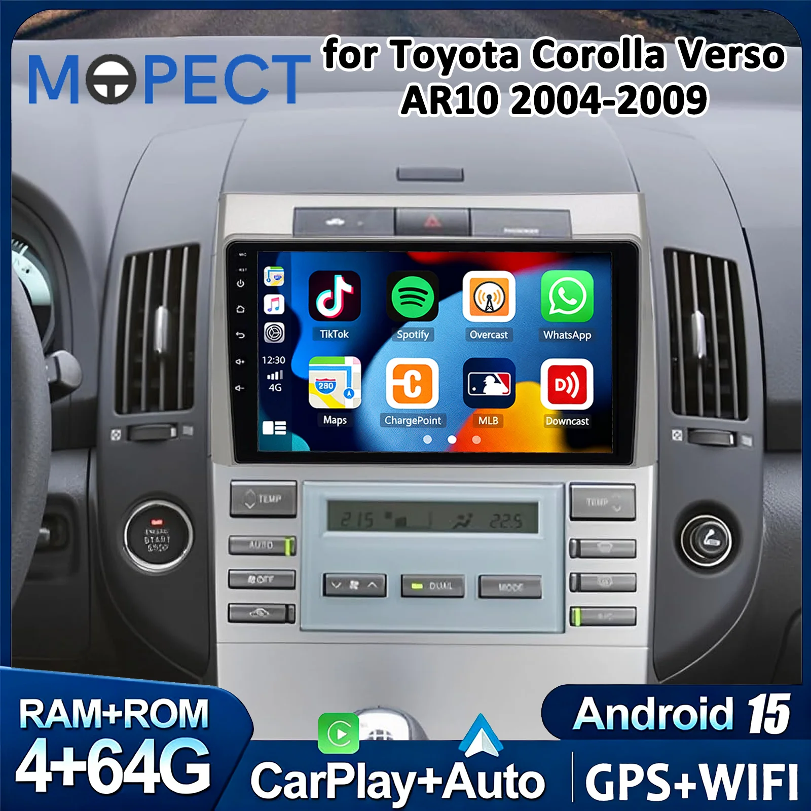 MOPECT DAB+ Für Toyota Verso Corolla 2004-2009 Kabelloses CarPlay Android Auto Autoradio GPS Multimedia Stereo FM/RDS DVR 2 Din