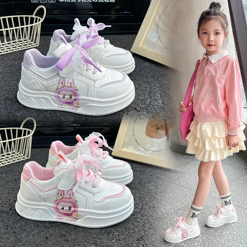 

Розовый, фиолетовый, 26-37, новинка 2025, кожаные детские кроссовки, обувь для девочек, детская спортивная повседневная обувь на весну и осень, женская теннисная обувь