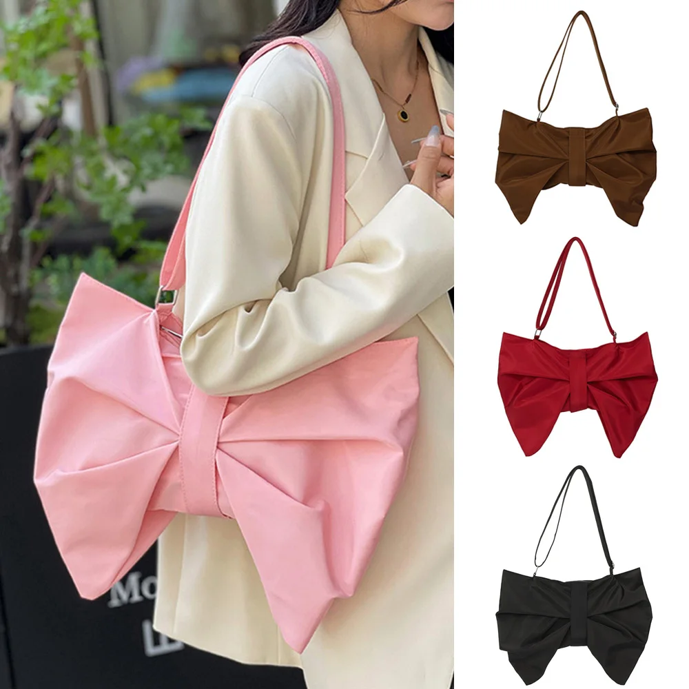 Lady Girl Canvas Tote Bag Lovely Bowknot Bag Should Bag High-Capacity Casual Ins Hot American Pop Bow Ornament Bag