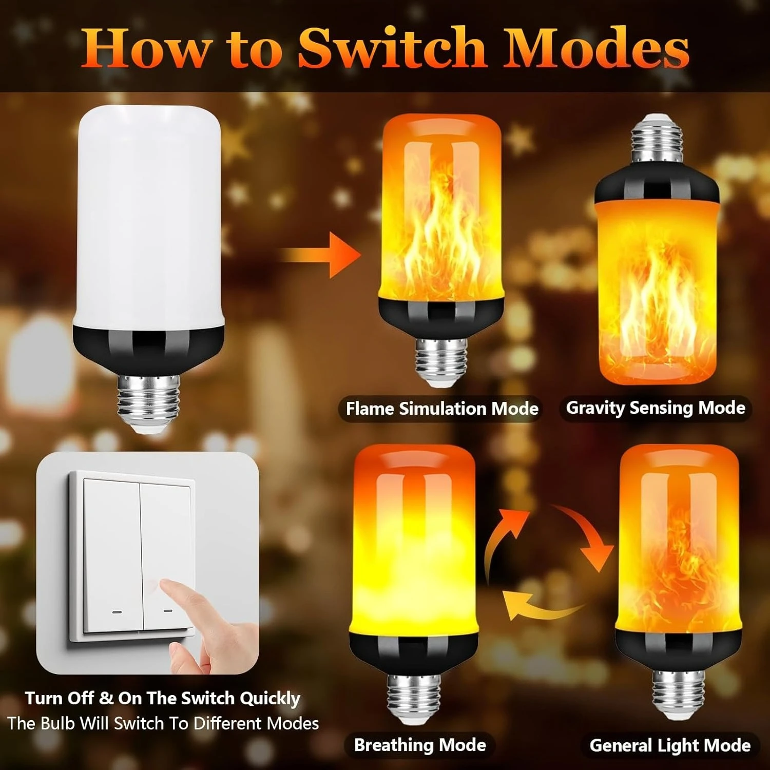 

E27 LED Flame Light Bulbs 4Modes Flickering Light Bulb Fire Bulb Halloween Christmas Decora Party Outdoor Indoor Home Decor