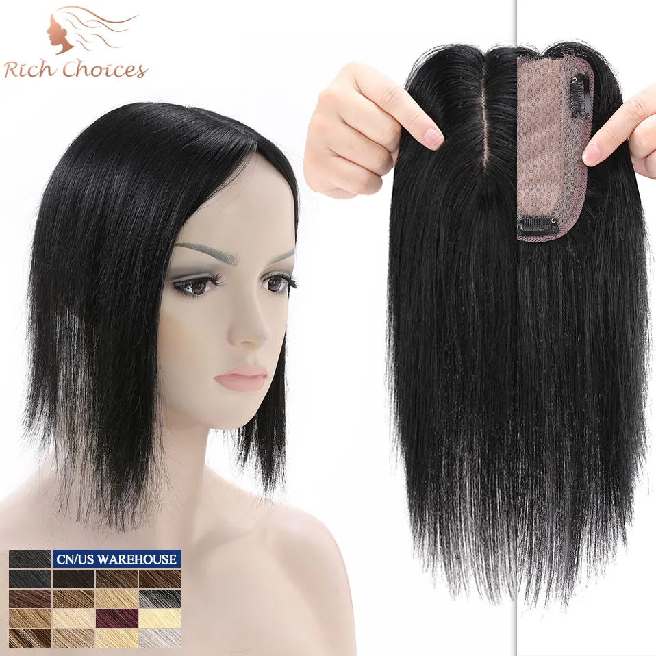 Rich Choices Base de seda adorno de cabello humano 7x13cm pieza de cabello postizos naturales para mujeres pelucas densidad 150% Clip en extensión de cabello