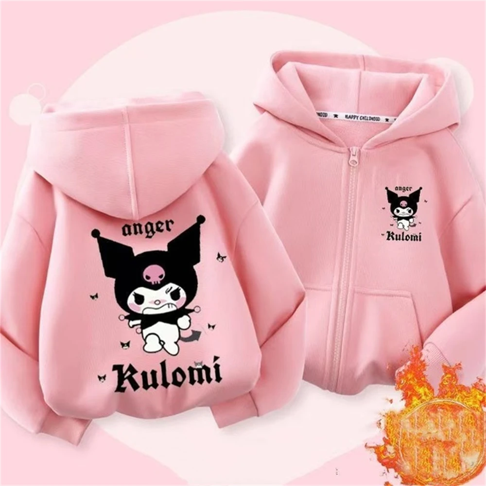 Sanlio Pink hoodie Kuromi Sweatshirt Kids Boys Girls Hoodies Cardigan Top Age 3-12 Kids Casual Sports loose Zipper Shirt coat