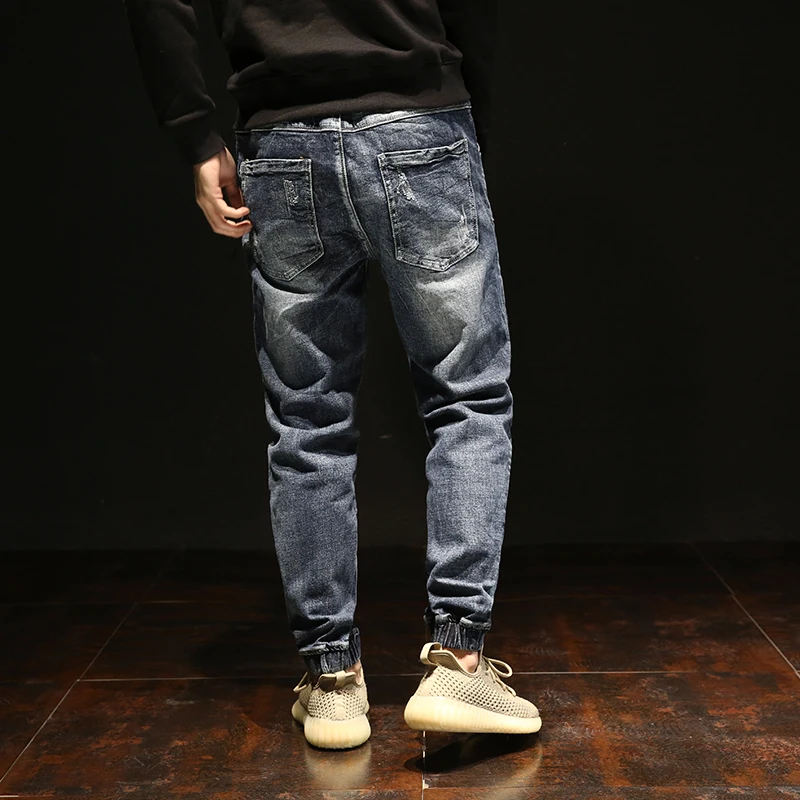 Pantalon cargo en denim bleu délavé rétro pour hommes, jeans Hip Hop, joggeurs déchirés, mode Streetwear, designer épissé, commandé