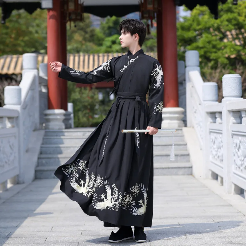 

Элегантное китайское платье Hanfu, мужские традиционные платья с вышивкой, китайский стиль, боевые искусства, косплей-костюм, кимоно, Студенческая форма