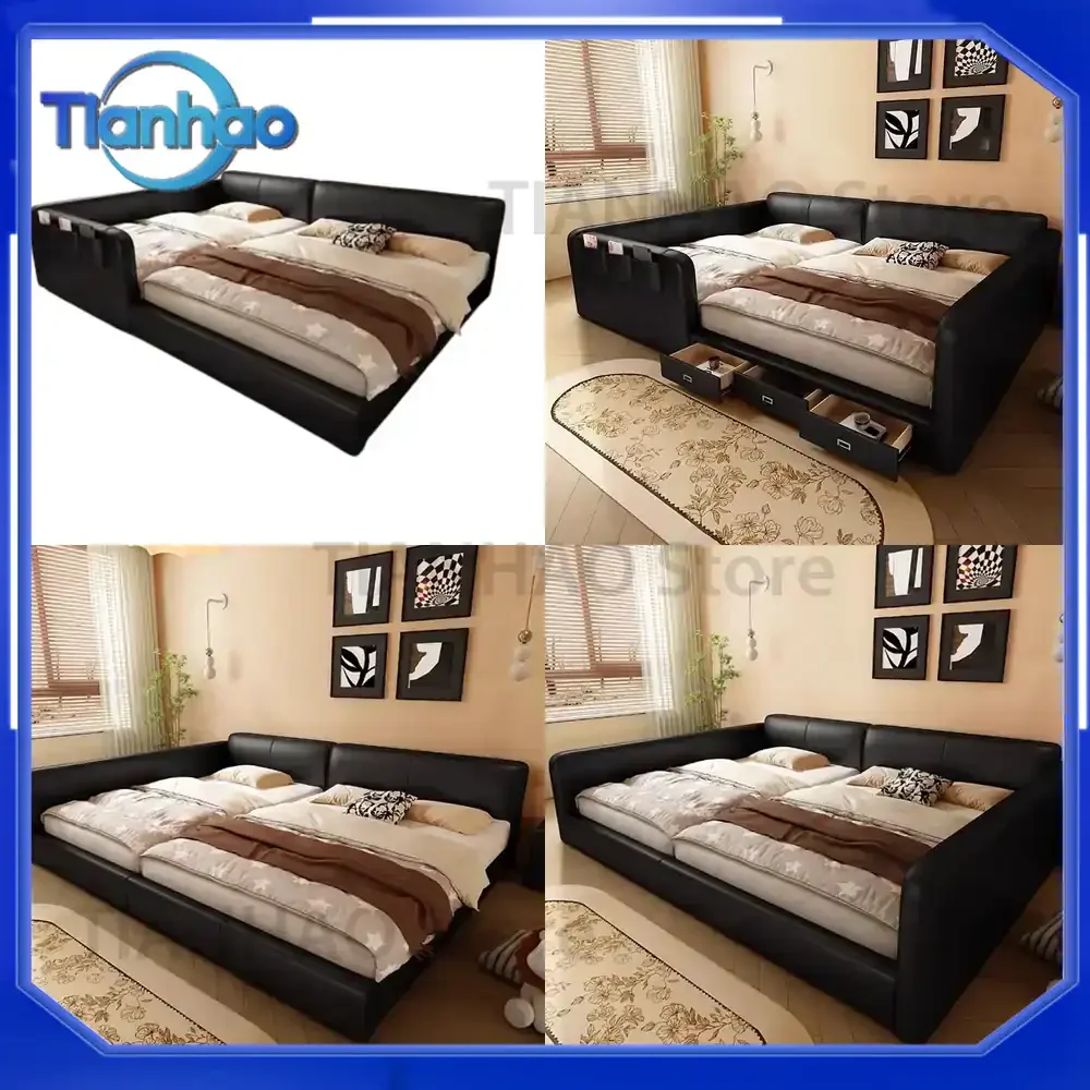 Black Modern Nordic Bedroom Bed for Kids Double Lounge Kingsize Sleeping Upholstered Bed Set for Boys Casal Home Furniture
