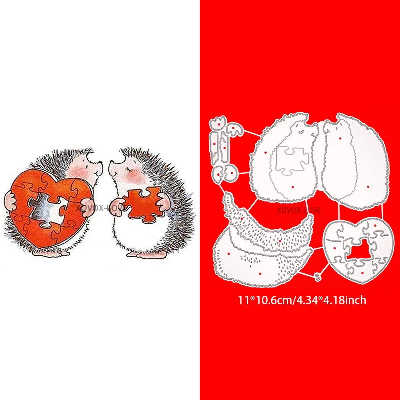 قوالب قطع القنفذ لقصاصات ذاتية الصنع ، الحب ، اللغز الحلو ، النقش المعدني الحيواني ، الاستنسل ، مشغولات البطاقات ، عيد الحب #2