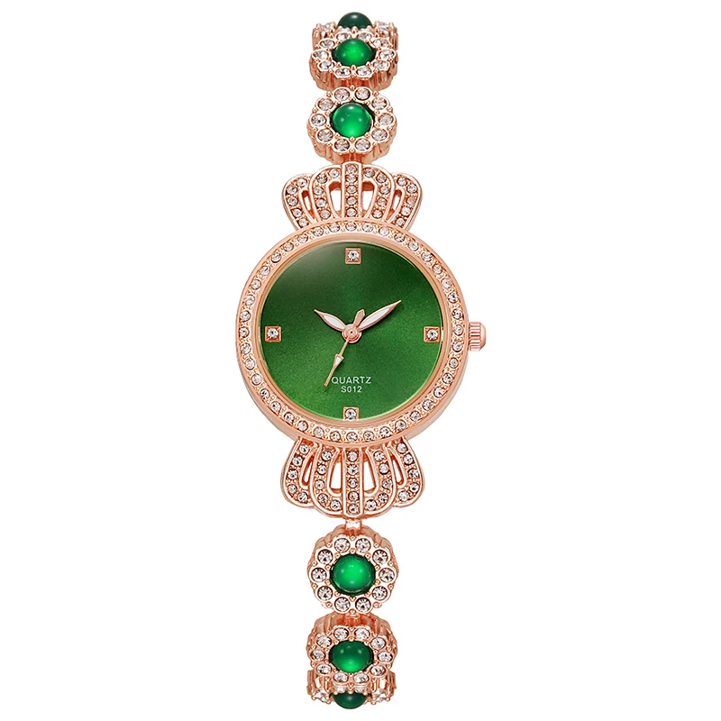 

Manufacturers new rhinestone foreign trade women's watch green bracelet temperament girls quartz watch wholesale