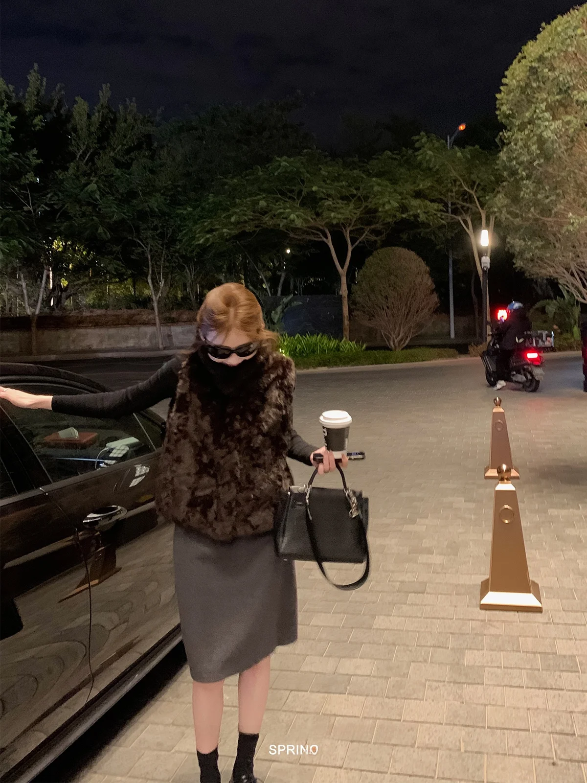 

Eco-Friendly Caramel Squirrel Fur Vest Stand Collar ort Zipper Closure Women's Winter Faion Outerwear by HuaLun