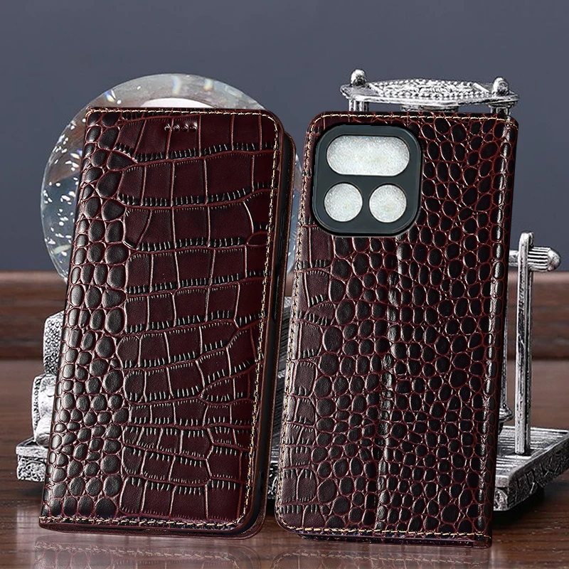 

For Realme 11 12 13 14 14T 15 16 4G 5G Pro Plus Crocodile Pattern Genuine Leather Wallet Flip Phone Case Cowhide Scratch-Proof
