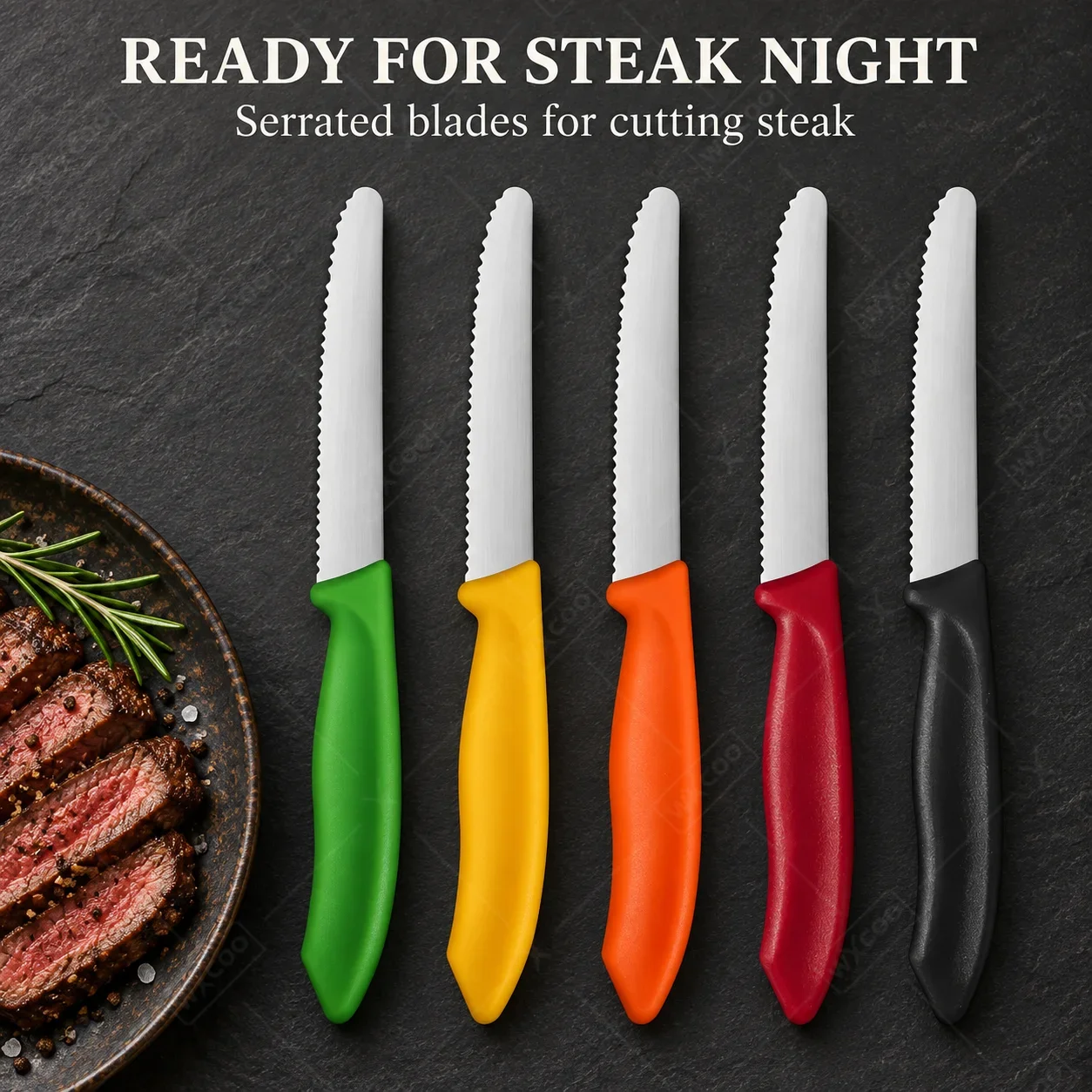 WXCOO 2-10pcs Serrated Steak Knife Set Dinner Cutlery Full Tang Stainless Steel Blades Dishwasher Safe for Meat and Bread view 5