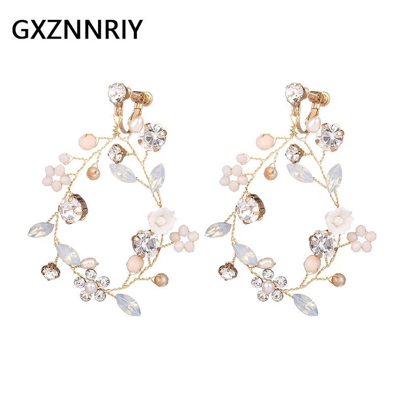 

Handmade Crystal Clip On Earrings for Women Accessories Gold Color Fashion Drop Earring Party Jewelry Prom Bridesmaid Gift