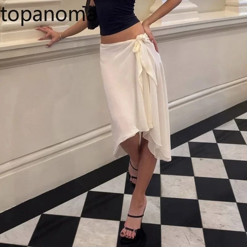 

Topanoma Irregular Skirts Women Bandage Sexy Elegant Solid Fashion French Style Chic Temperament Ladies Skirt Casual Party