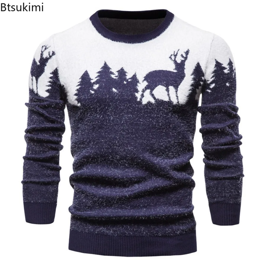 Autumn and Winter Men's Knitted Animal Sweater Casual Christmas Tree Deer Pullover Vintage Slim Fit Sweaters Male Clothes Top