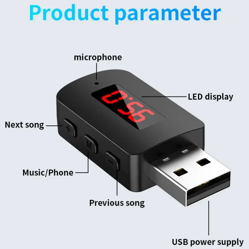 Transmetteur FM USB Bluetooth 5.4 avec micro, kit d'appel mains libres pour voiture, affichage LED automatique, récepteur de musique audio pour radio FM