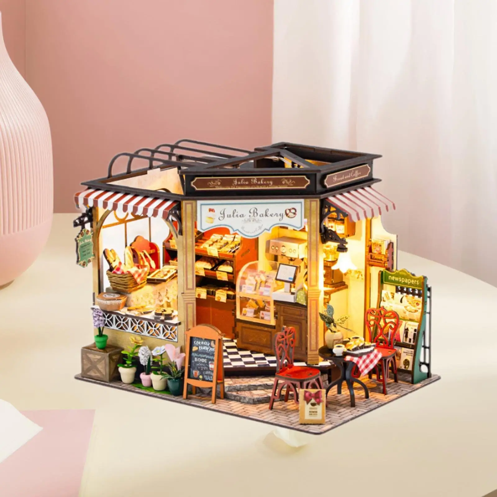 Bakery Shop Crafts Dollhouse Miniature with Furniture 3D Wooden Puzzle for Friend Festival Valentine's Day Family Creative Gift