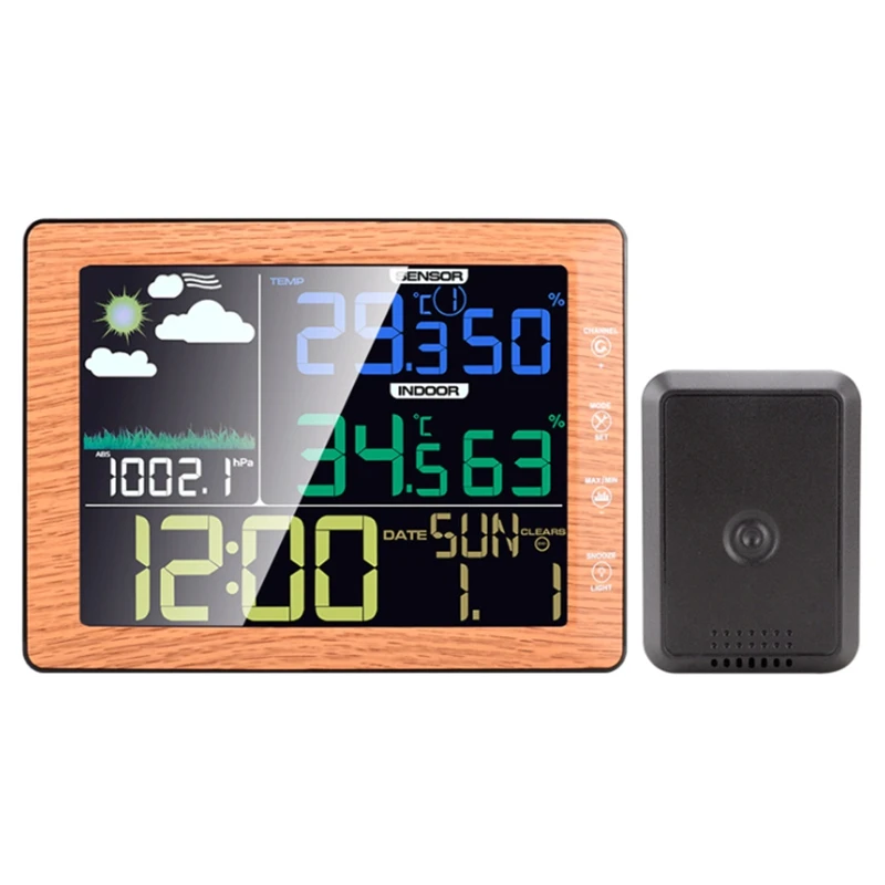 Colorful Big LCD Wireless Weather Station Touch Key Home Thermometer Hygrometer Barometer Backlight Sound Control -40-60 Degree
