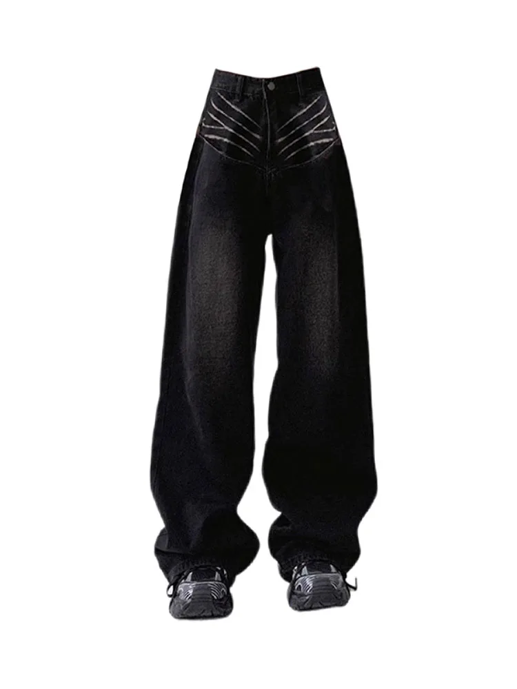 

New Design Casual Black Jeans Fashion E-girl Wide Leg Pants Denim Pants Classical 2000s Aesthetic Gothic Trousers Autumn Winter