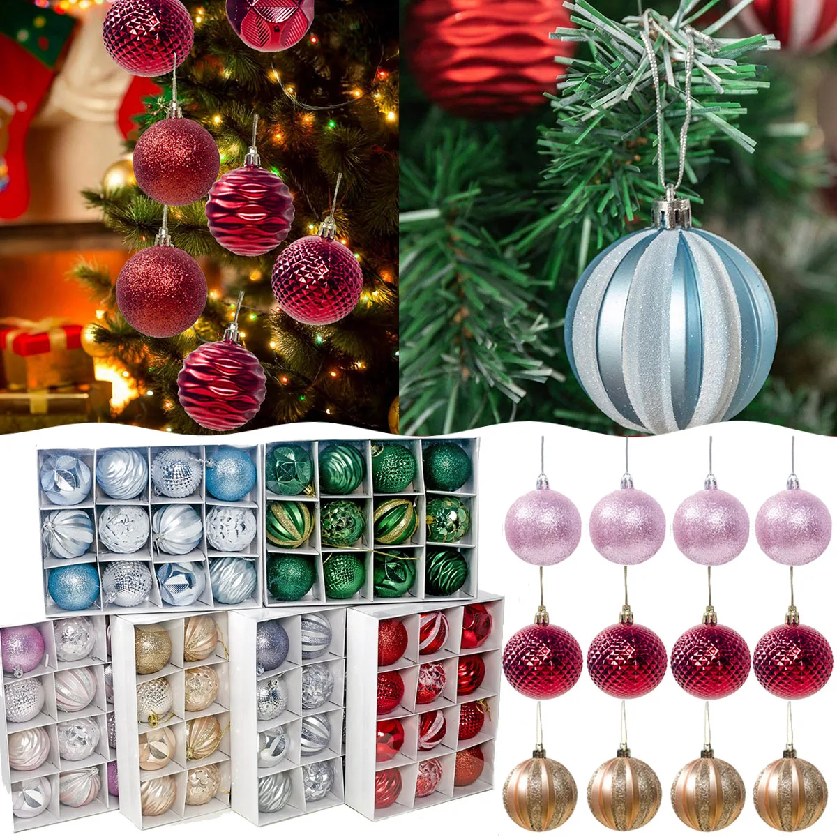 12Pcs Christmas Hanging Balls Xmas Tree Colorful Pendent Happy New Year Pink Ornament Holiday Party Decor Navidad 2024