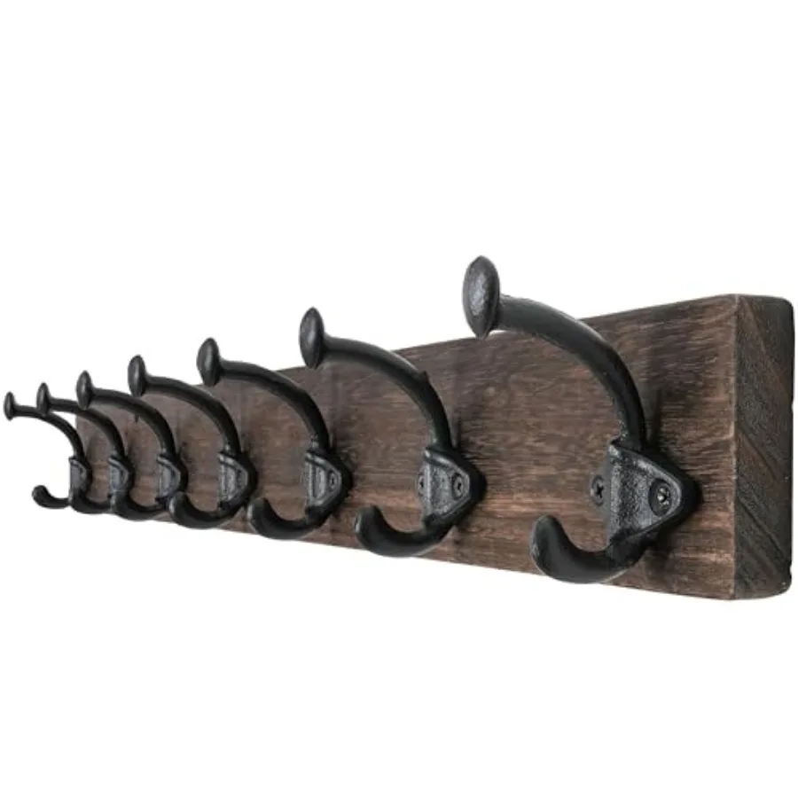 

Rustic Coat Rack Wall Mount" Long 7 Cast Iron Coat Hooks Wall Mounted Heavy Duty Farmhouse Wood Coat Hanger Wall Antique Vtage