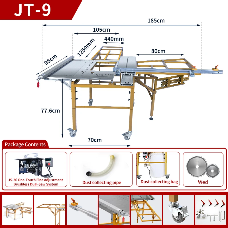 JZY Customizable High Speed Woodworking Machine Panel Saw Sliding Portable Saw Portable JT-9B Swing Arm Precise Saw Machine