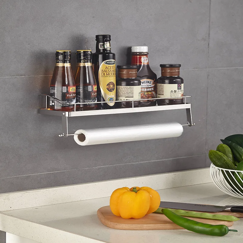 Kitchen Wall Storage Shelf with Towel Paper Rack SUS304 Stainless Steel Shower Caddy Organizer Shelf for Shampoo Conditioner