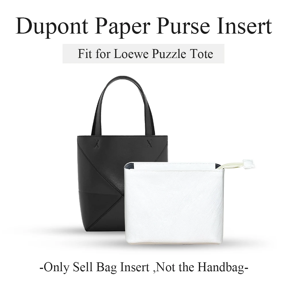 Dupont Paper Purse Organizer Insert Fit for Loewe Puzzle Tote, Zipper Inner Liner Bag Organizer Slim Inside Makeup Bag In Bag