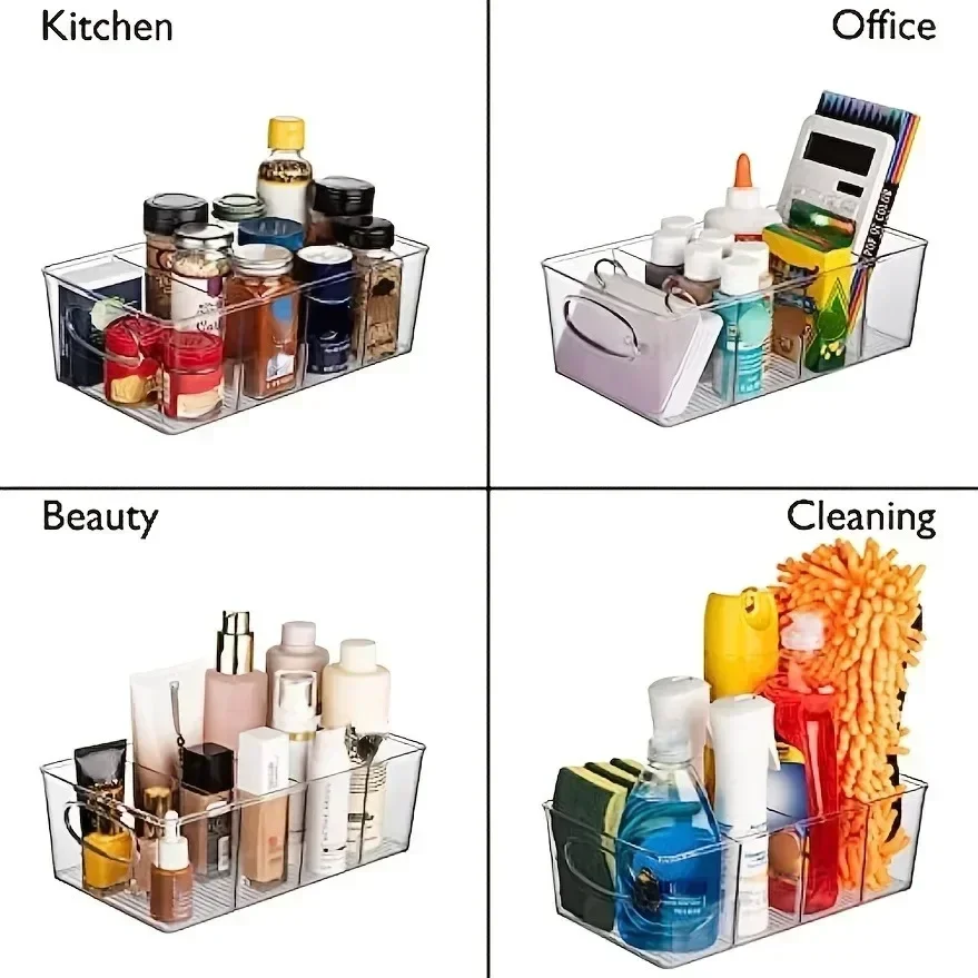 Kitchen Refrigerator Organizer Bin Clear Plastic Food Storage Fridge Storage Box with Divider Freezer Pantry Organizer