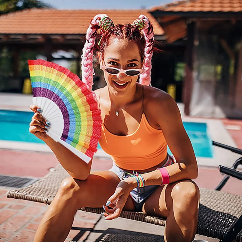 30X kipas pelangi kebanggaan lipat kipas genggam aksesori Gay Pride Aksesori pelangi dekorasi Pride bulan
