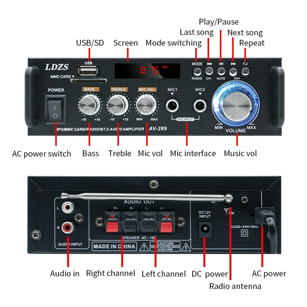 LDZS Car Bluetooth Power Amplifier Speaker Car Power Amplifier Bluetooth Speaker Power Amplifier for Home Use