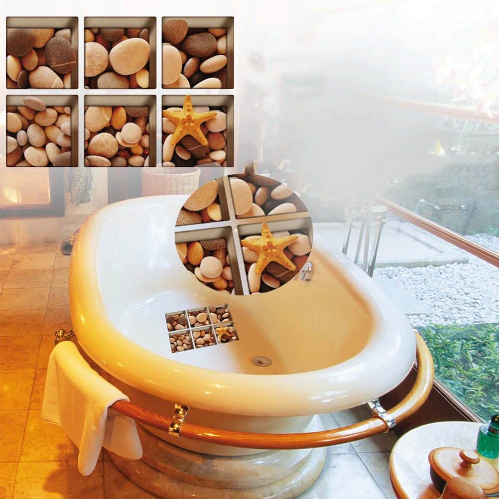 

6Pcs Bathtub Stickers 3D Waterproof Non-Slip Decals Removable for Bathroom Tub Wall Shower PVC Safety Protection